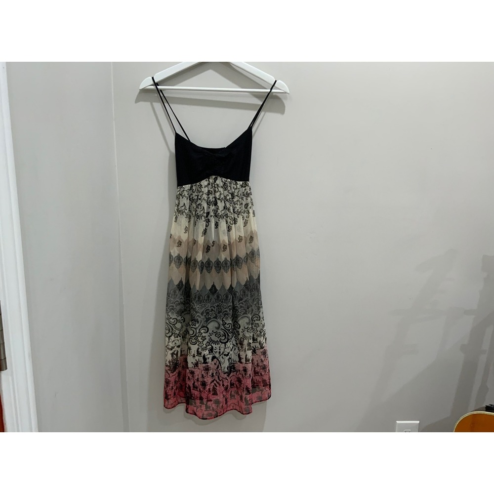 Laundry by Shelli Segal Silk Blend Mixed Pri vintageMidi Dress Black Pink Size 4